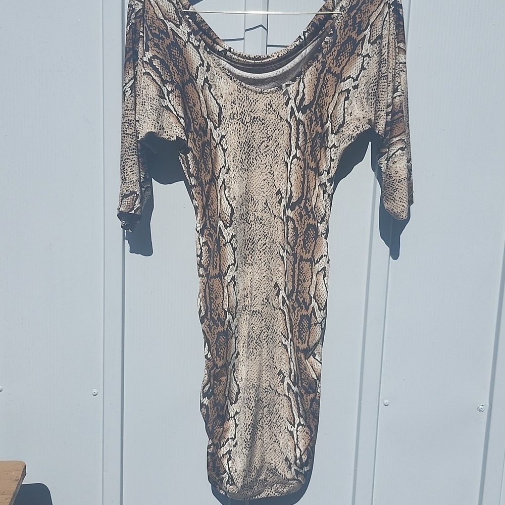 Snake Print Bodycon Dress – Brown & Tan Animal Print – Sexy Ruched Mini Dress - Picture 2 of 8